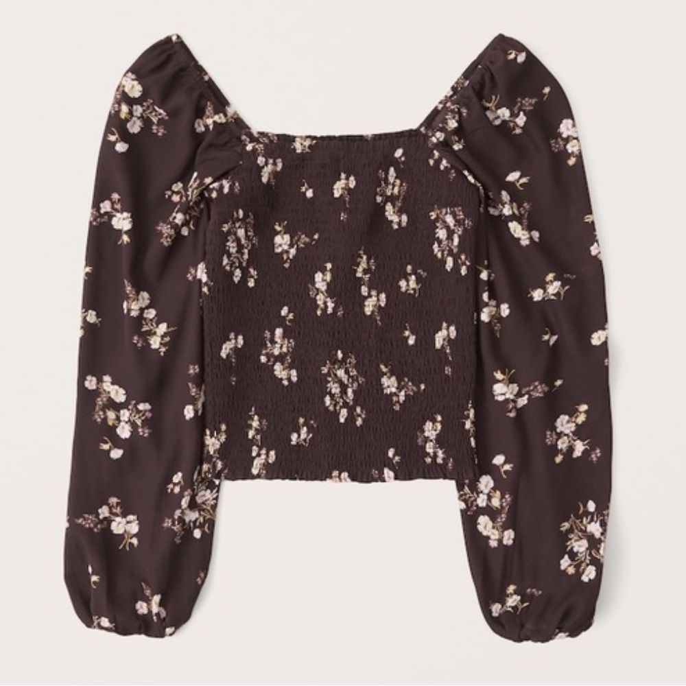 Abercrombie & Fitch Brown Puff Sleeve Crop Blouse